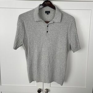 Club Monaco Men’s Light Heather Grey Cable Knit Polo, Size Large